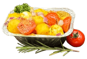 Ballenbak: krieltjes, tomaatjes, mozzarella, rode ui